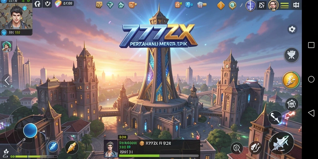 Screenshot gameplay 777ZX menampilkan aksi menara pertahanan yang intens.