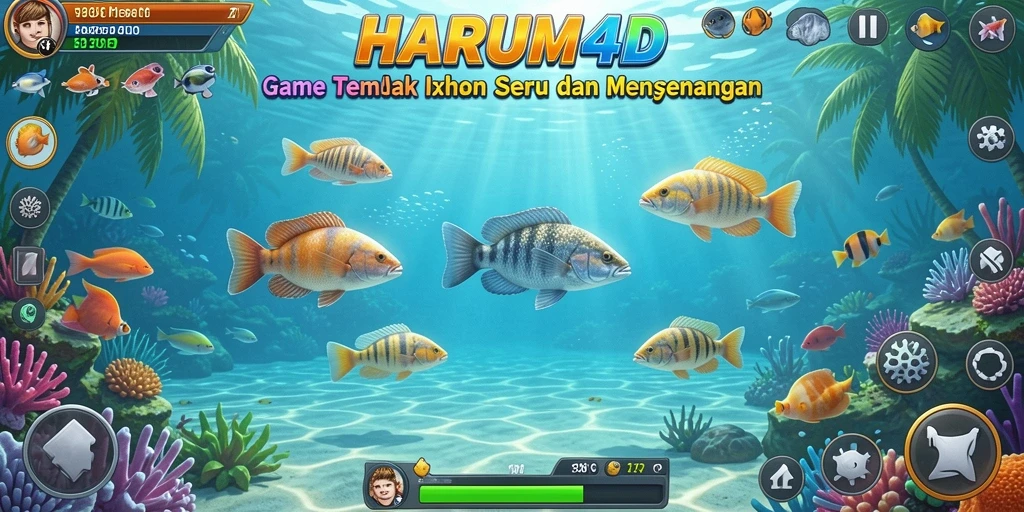 Menampilkan gameplay seru dari game Tembak Ikan HARUM4D.