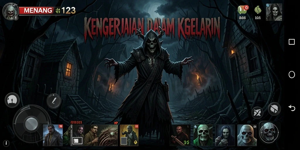 Screenshot gameplay MENANG123 menampilkan suasana horor yang mencekam.