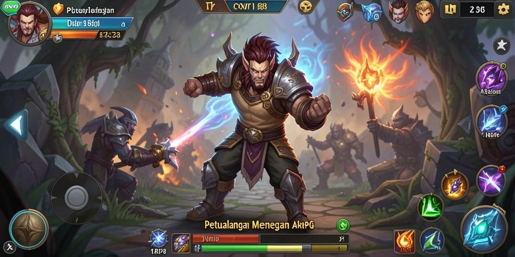 Tangkapan layar OVO88 menampilkan pertarungan seru dalam dunia fantasi ARPG.