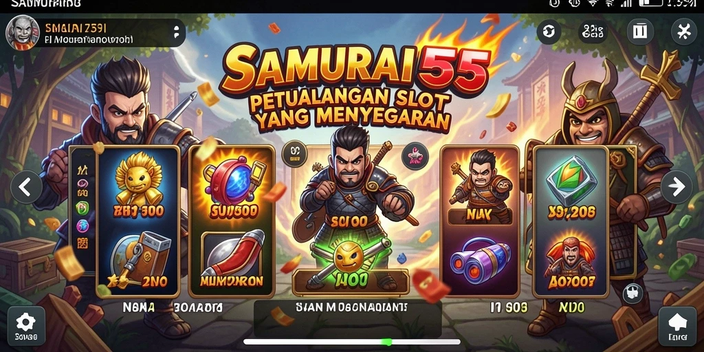 Screenshot gameplay SAMURAI555 menampilkan tema samurai yang menakjubkan.