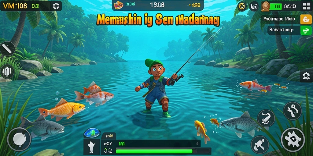 Screenshot gameplay yang menampilkan keseruan memancing di VM108.